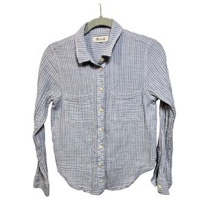 Madewell Blue White Striped Cotton Gauze Tie Back Button Down Shirt Size M